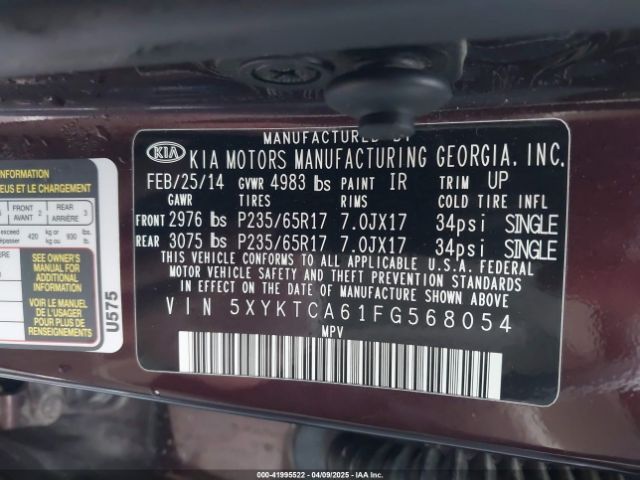 5XYKTCA61FG568054 KIA SORENTO LX