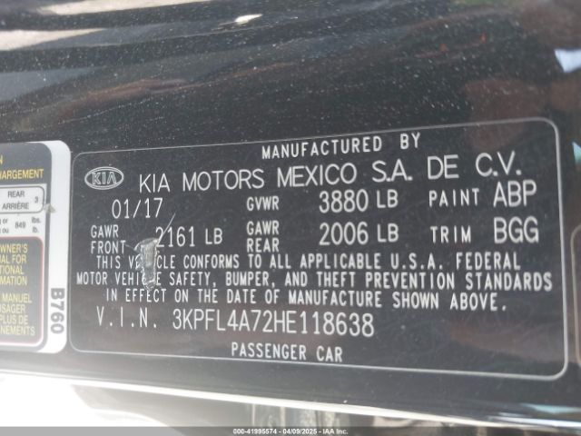 3KPFL4A72HE118638 KIA FORTE LX