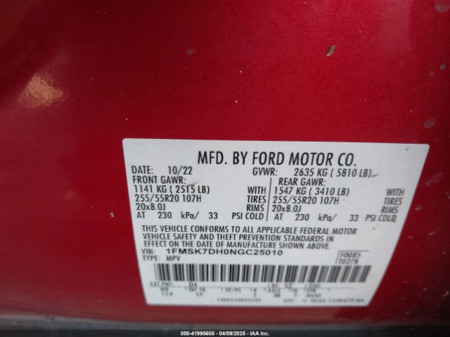 1FMSK7DH0NGC25010 Ford EXPLORER XLT