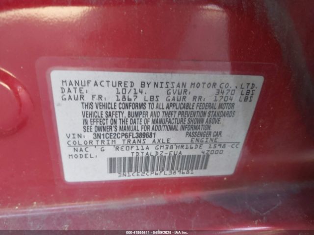 3N1CE2CP6FL389681 Nissan Versa Note S (sr)/s Plus/sl/sr/sv