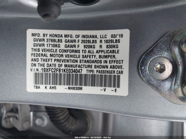 19XFC2F81KE034047 Honda Civic Sport