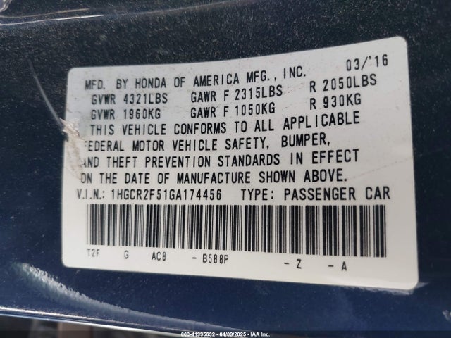 1HGCR2F51GA174456 Honda Accord Sport