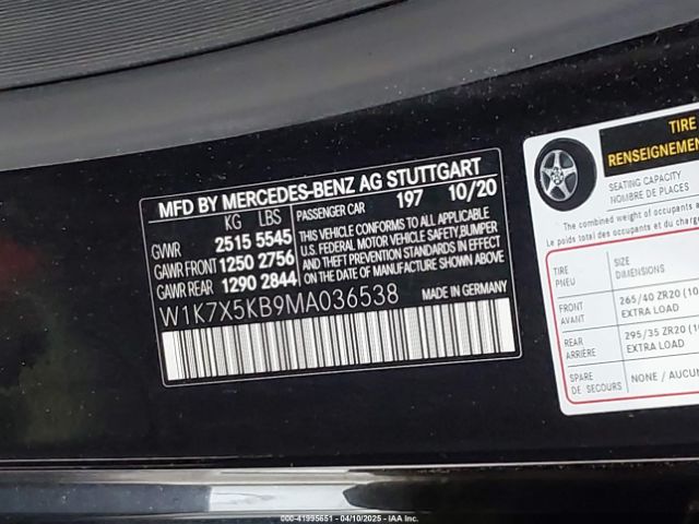 W1K7X5KB9MA036538 Mercedes-Benz Amg Gt 43 4-door Coupe