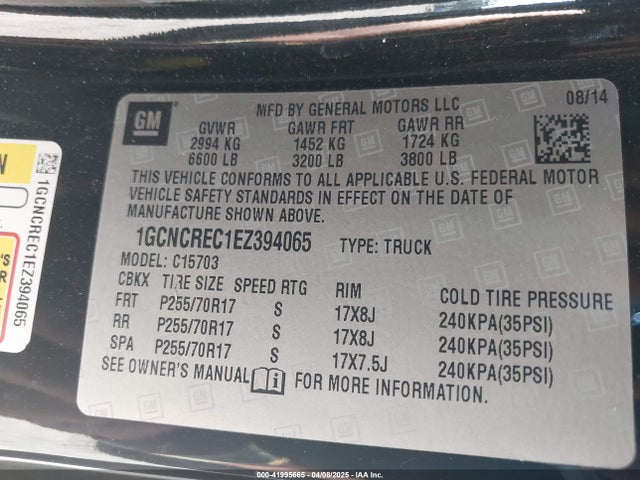 1GCNCREC1EZ394065 Chevrolet Silverado 1500 1lt