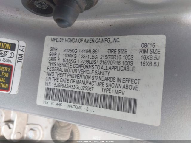5J6RM3H33GL025067 Honda CR-V LX