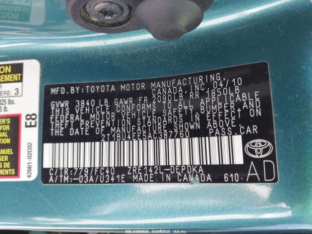 2010 TOYOTA COROLLA 2T1BU4EE5AC387760 Photo 8