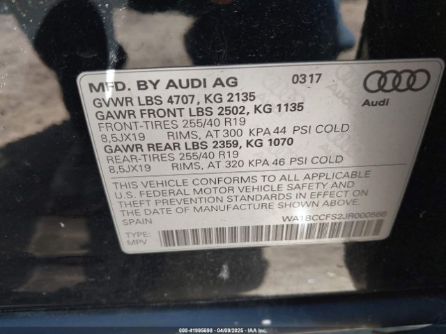 WA1BCCFS2JR000566 Audi Q3 2.0t Premium/2.0t Sport Premium