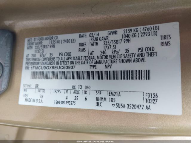 1FMCU9GX6EUC63937 Ford ESCAPE SE