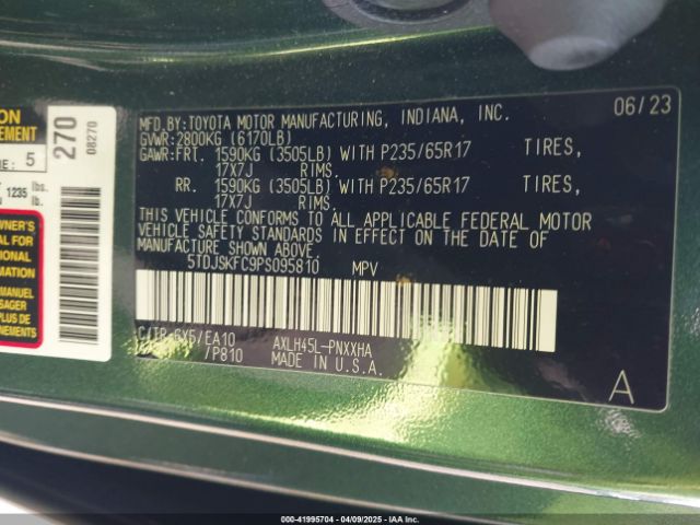 5TDJSKFC9PS095810 Toyota SIENNA XLE