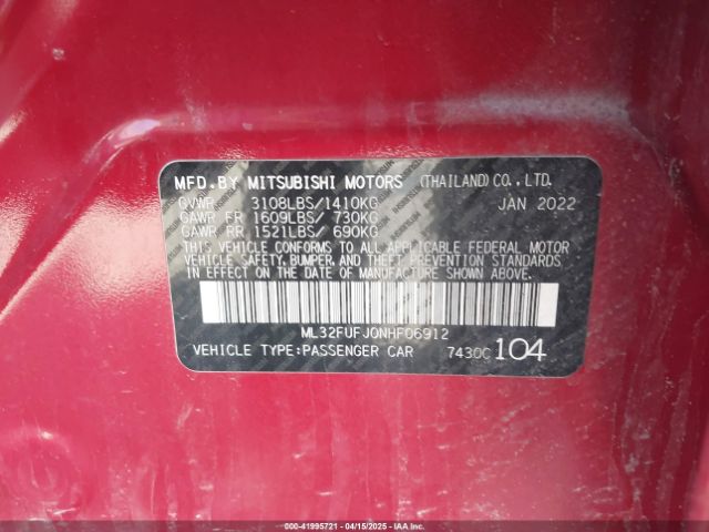2022 MITSUBISHI MIRAGE G4 ML32FUFJ0NHF06912 Photo 8