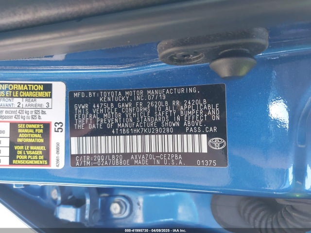4T1B61HK7KU290280 Toyota CAMRY XSE