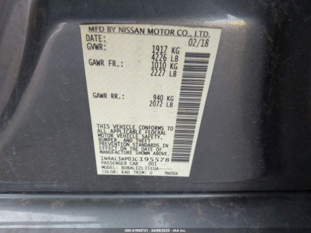 1N4AL3AP0JC195578 Nissan Altima 2.5 Sv
