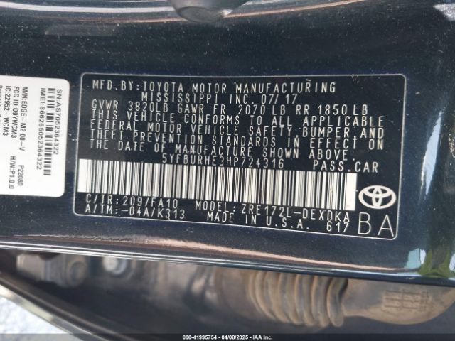 2017 TOYOTA COROLLA 5YFBURHE3HP724316 Photo 8