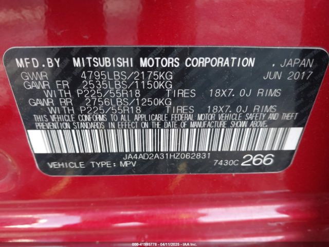 JA4AD2A31HZ062831 Mitsubishi Outlander Es