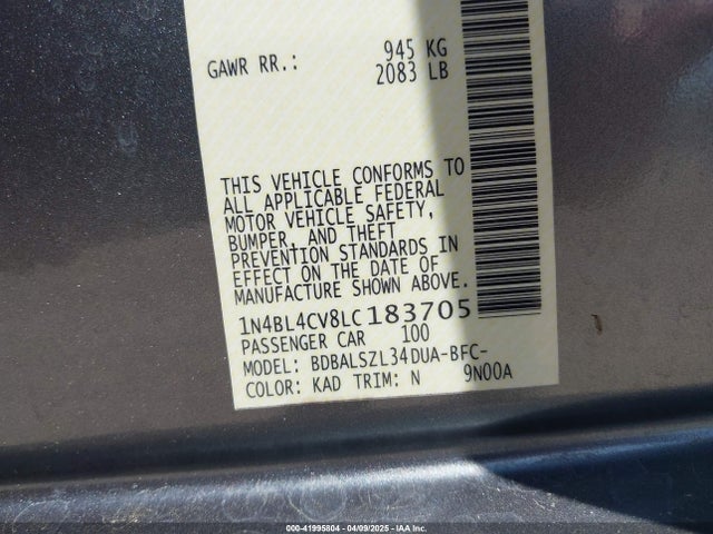 1N4BL4CV8LC183705 Nissan Altima Sr Fwd