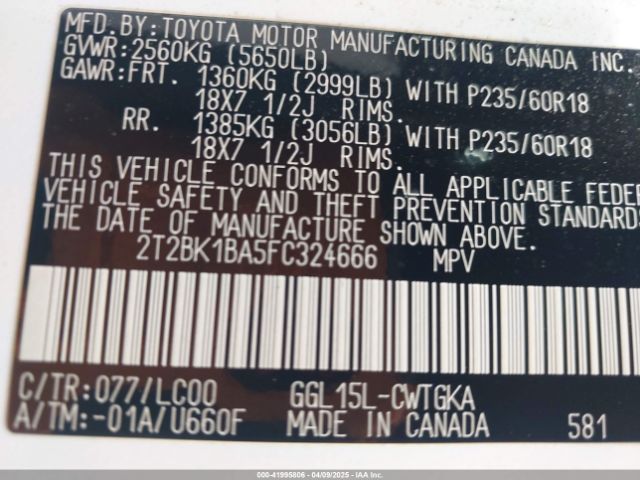 2T2BK1BA5FC324666 Lexus RX 350