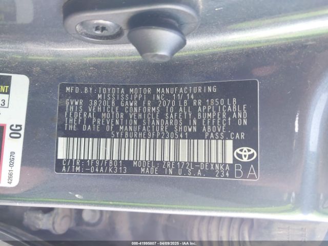 5YFBURHE9FP230541 Toyota Corolla Le Plus