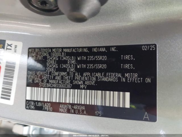 5TDEBRCH8SS660387 Toyota Highlander Hybrid Platinum