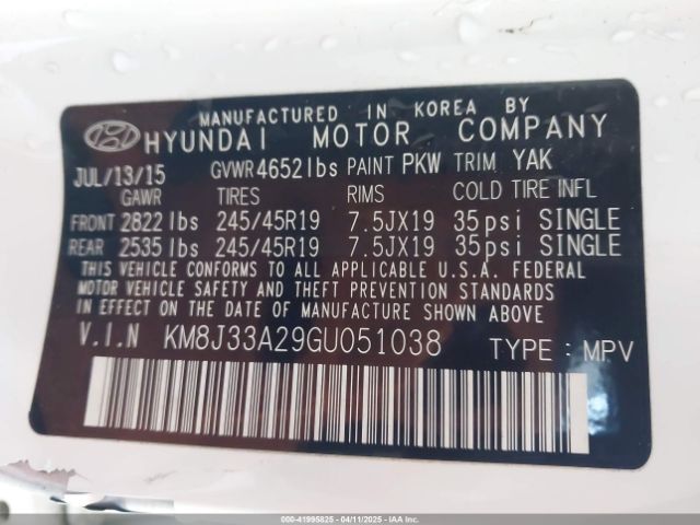 KM8J33A29GU051038 Hyundai Tucson Limited