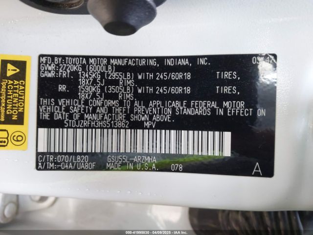 2017 TOYOTA HIGHLANDER 5TDJZRFH3HS513862 Photo 8