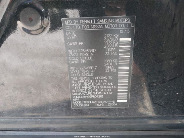 KNMAT2MV1GP607281 Nissan ROGUE SV