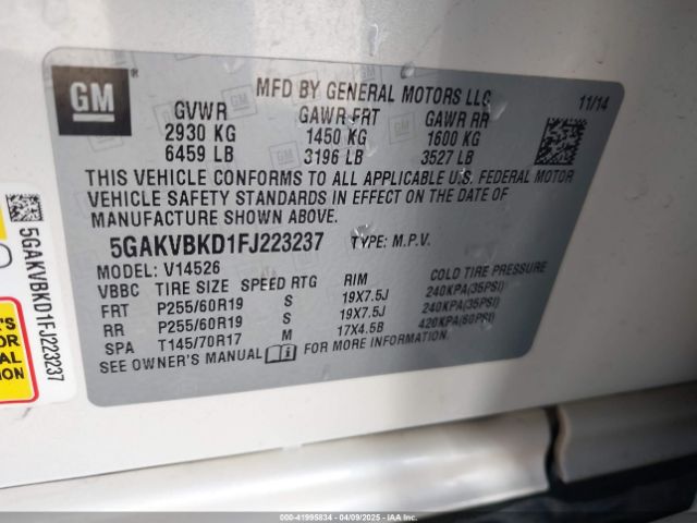 5GAKVBKD1FJ223237 Buick Enclave Leather