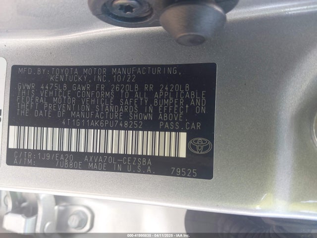 4T1G11AK6PU748252 Toyota CAMRY SE