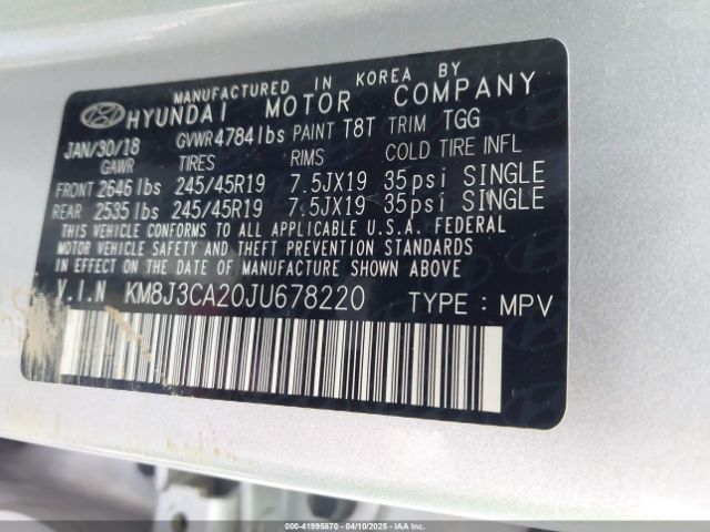 KM8J3CA20JU678220 Hyundai Tucson Value