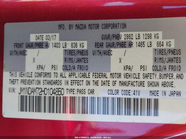 JM1NDAM72H0104850 Mazda Mx-5 Miata Rf Grand Touring