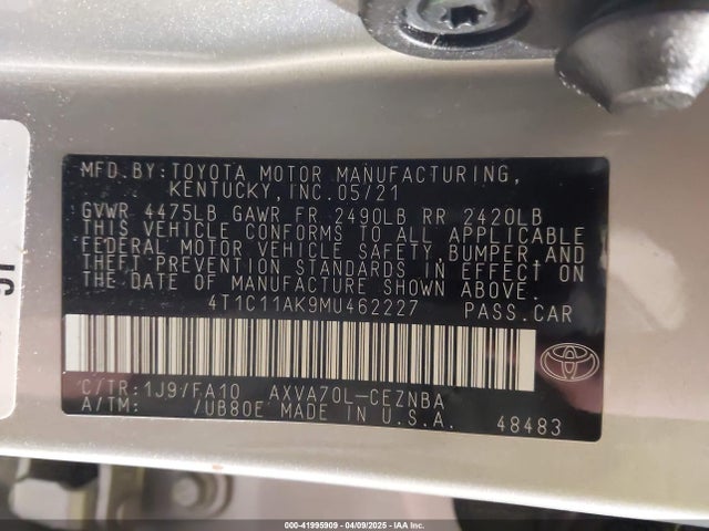 4T1C11AK9MU462227 Toyota CAMRY LE