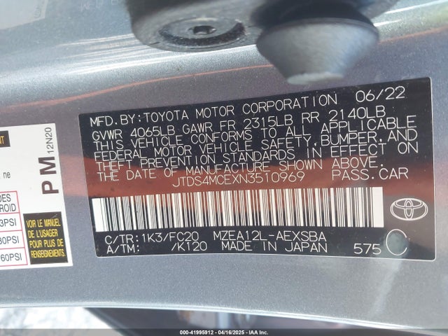 JTDS4MCEXN3510969 Toyota m20a-fks