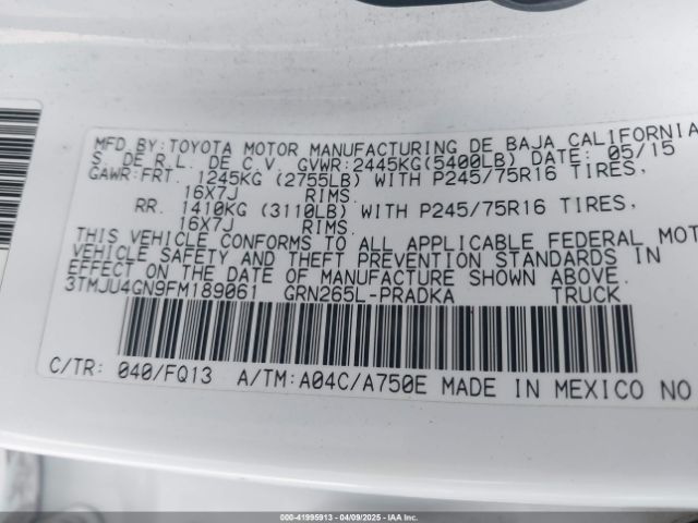 3TMJU4GN9FM189061 Toyota Tacoma Prerunner V6