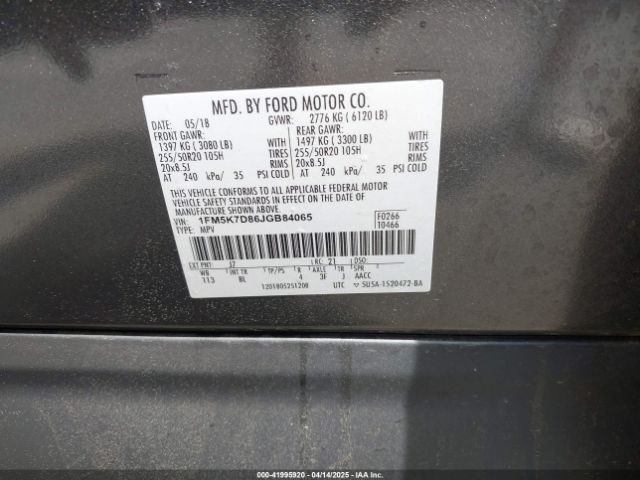 1FM5K7D86JGB84065 Ford EXPLORER XLT