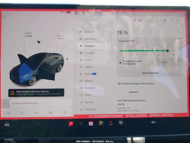 5YJ3E1EB9MF033942 Tesla Model 3 Long Range Dual Motor All-wheel Drive