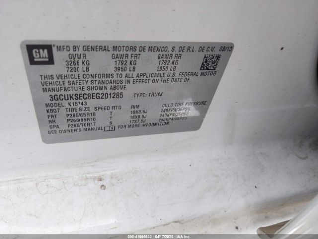 3GCUKSEC8EG201285 Chevrolet Silverado 1500 1lz
