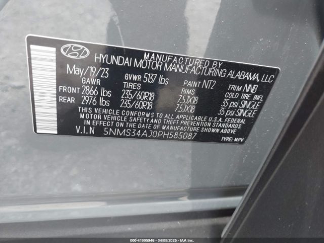 5NMS34AJ0PH585087 Hyundai Santa Fe Sel