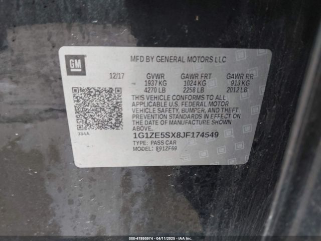 1G1ZE5SX8JF174549 Chevrolet Malibu Premier