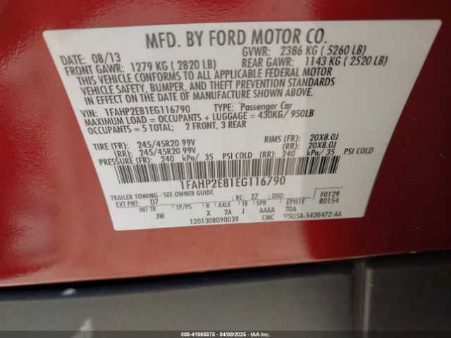 1FAHP2E81EG116790 Ford TAURUS SEL