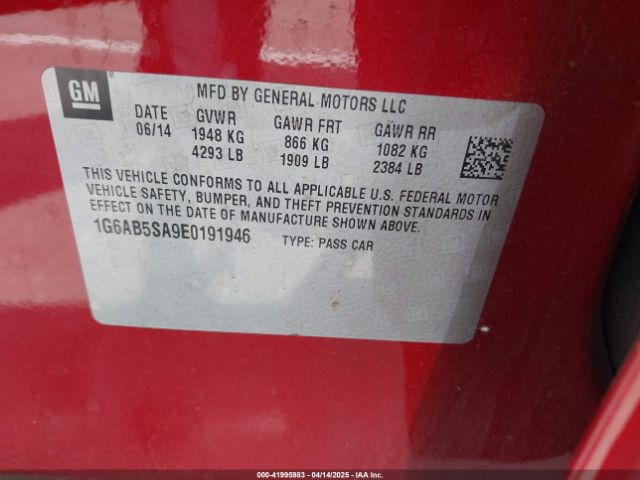 1G6AB5SA9E0191946 Cadillac ATS LUXURY