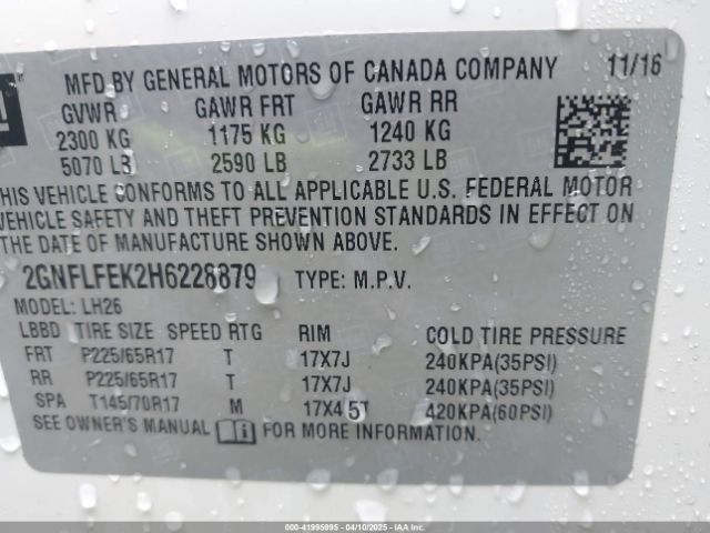 2GNFLFEK2H6228879 Chevrolet EQUINOX LT