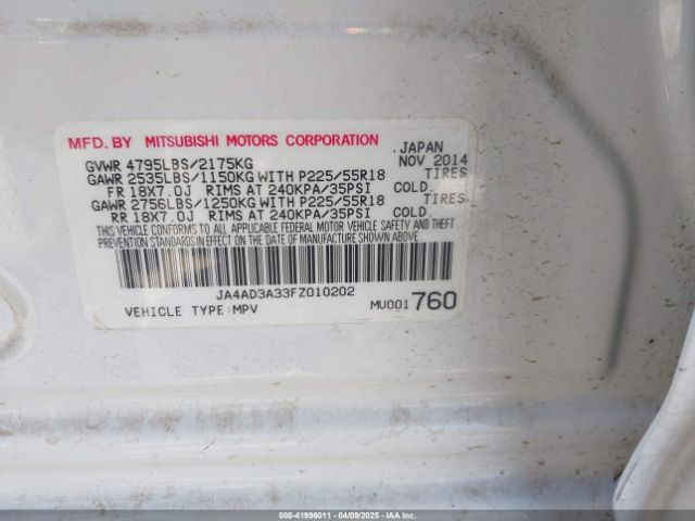 2015 MITSUBISHI OUTLANDER JA4AD3A33FZ010202 Photo 8