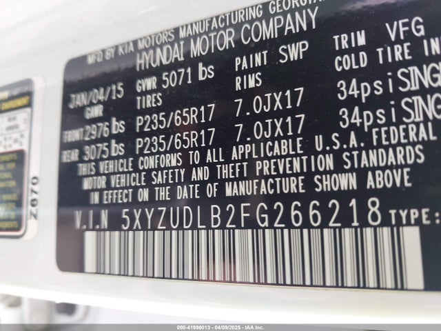 5XYZUDLB2FG266218 Hyundai Santa Fe Sport 2.4l