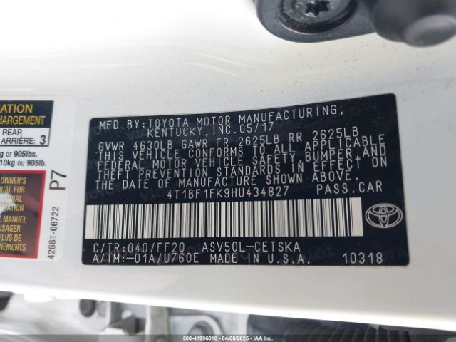 4T1BF1FK9HU434827 Toyota CAMRY SE