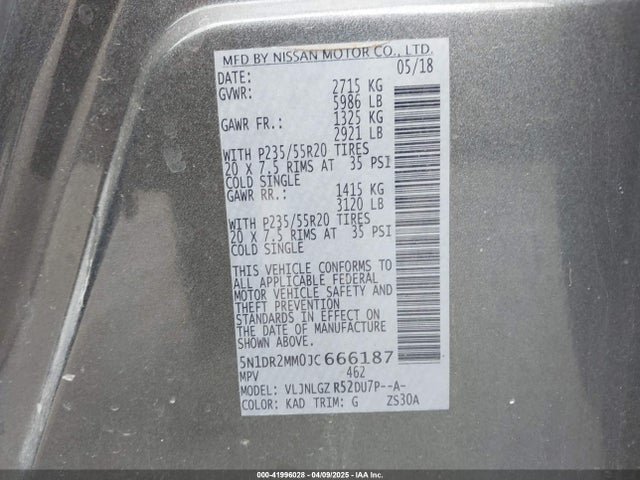 5N1DR2MM0JC666187 Nissan Pathfinder Sl