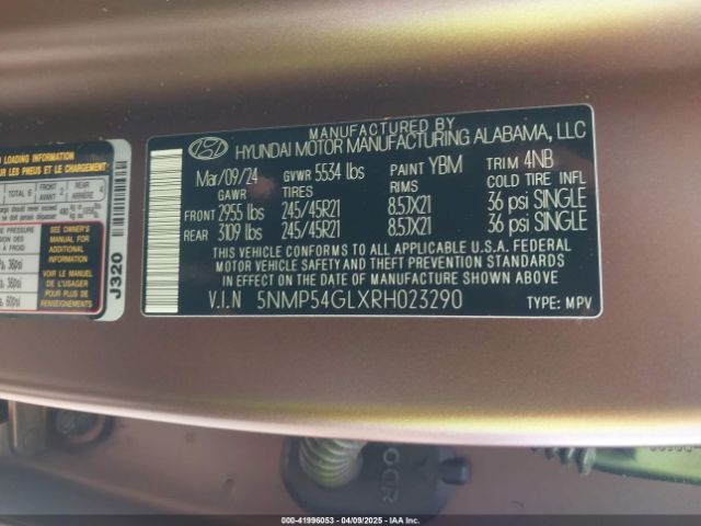 5NMP54GLXRH023290 Hyundai Santa Fe Calligraphy
