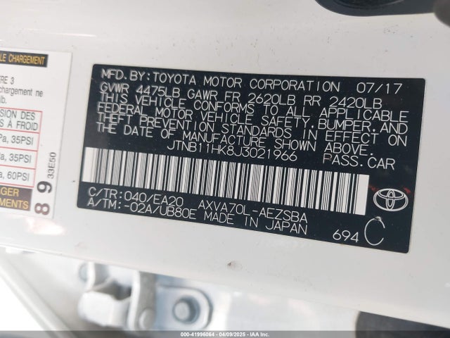 JTNB11HK8J3021966 Toyota CAMRY SE