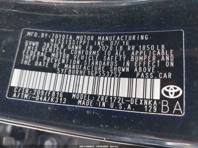 5YFBURHE1GP553757 Toyota COROLLA LE