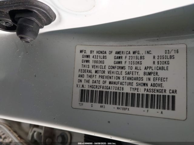 1HGCR2F80GA170828 Honda Accord Ex-l