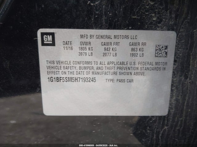 1G1BF5SM5H7193245 Chevrolet Cruze Premier Auto