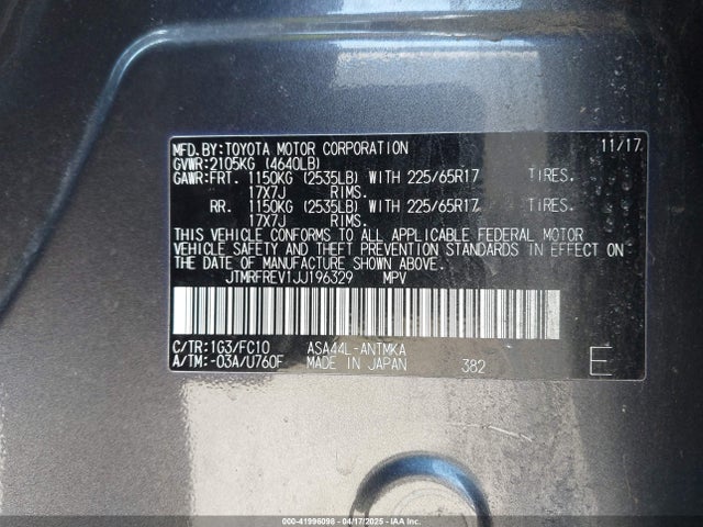 JTMRFREV1JJ196329 Toyota Rav4 Xle
